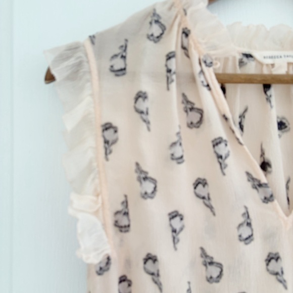 Rebecca Taylor Silk Chiffon Tulip Clip Blouse Sz 0 Cap Sleeve Ruffle Floral - Picture 4 of 9